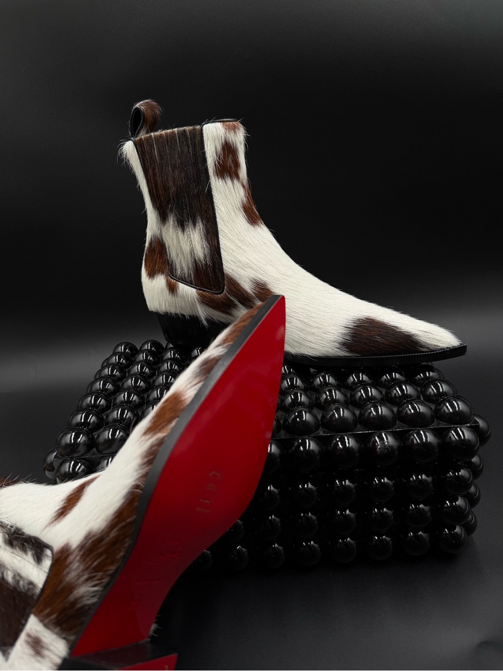 Christian Louboutin Brown & White Cowhide Chelsea Booties